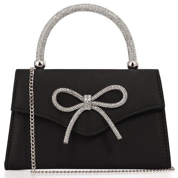 Sparkling Evening Clutch Purse, Rhinestone Bow Top Handle Party <3 - Picture 1 of 7